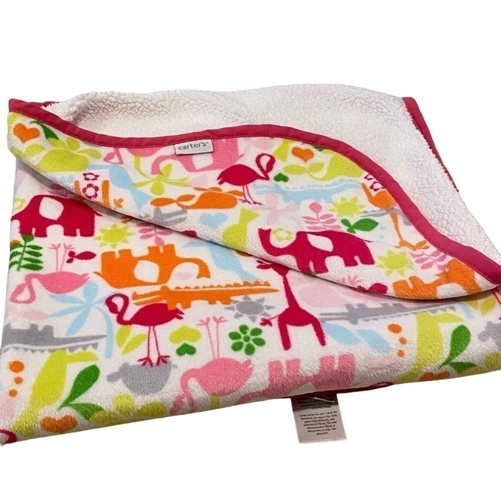 Carters Jungle Blanket Baby Throw Bright Pink White Sherpa Lovey Girl